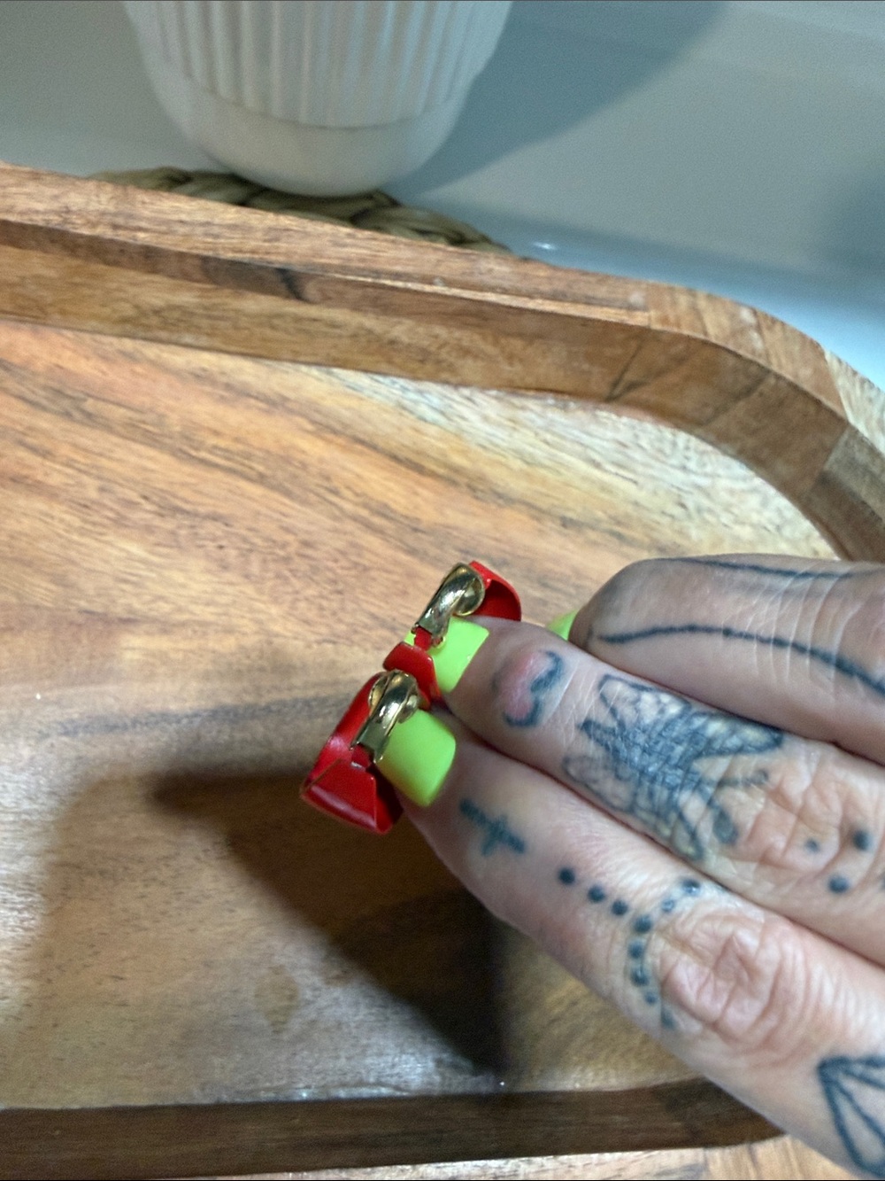 Vintage Red Clip-On Hoop Earrings - Women Jewelry - Picture 5 of 5